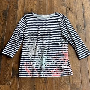 NEW Weekends by Chico’s Sailor Butterfly Boatneck 3/4 Sleeve Top Shirt Size 8